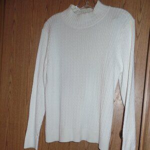 Jeanne Pierre Women's White Cable Knit Sweater, Size XL